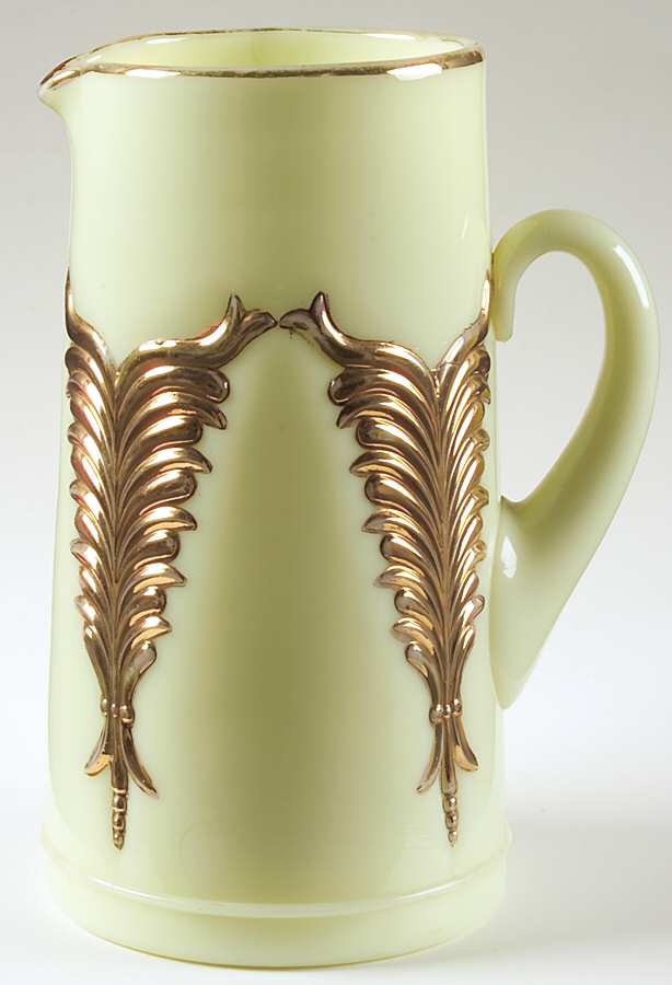 Winged Scroll Custard (Gold Accents) Tankard by Heisey-1