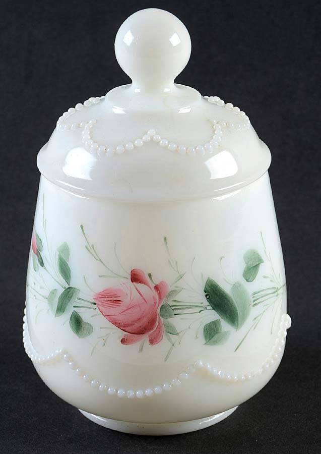 Beaded Swag Opal Sugar Bowl & Lid by Heisey-1