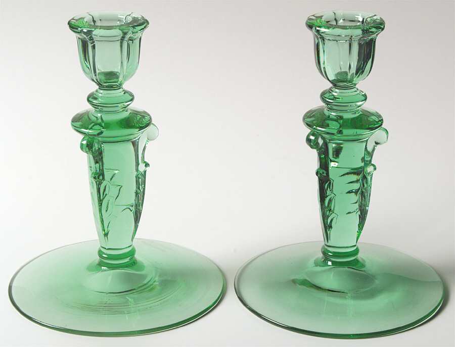 Empress Moongleam (Stem 1401) (Set of 2) 6" Single Light Candlesticks by Heisey-1
