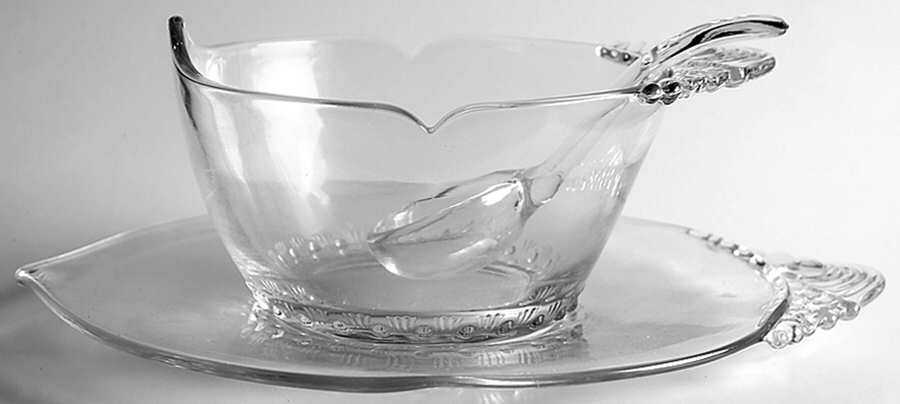 Fern Clear (Line 1495) Mayonnaise Bowl, Underplate and Ladle by Heisey-1