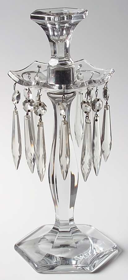 Patrician Clear (Line 5) Candelabra (9"Base,6sided Socket,Bobeche&12prisms) by Heisey-1