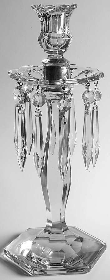 Patrician Clear (Line 5) Candelabra (9"Base,Socket,Bobeche & 10 Prisms) by Heisey-1