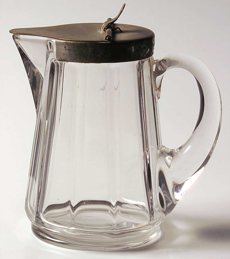 Wide Flat Panel Clear 8 Oz Syrup with Sanitary Metal Lid by Heisey-1