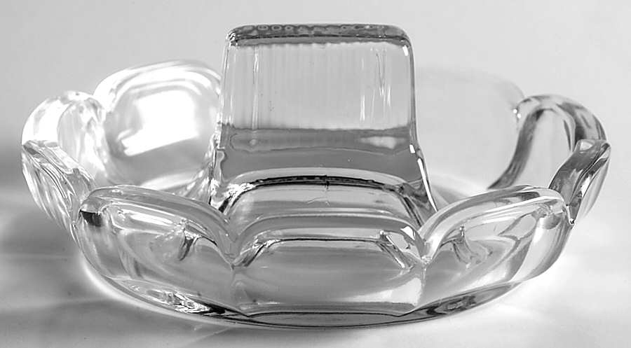 Wide Flat Panel Clear Ashtray with Match Box Center by Heisey-1