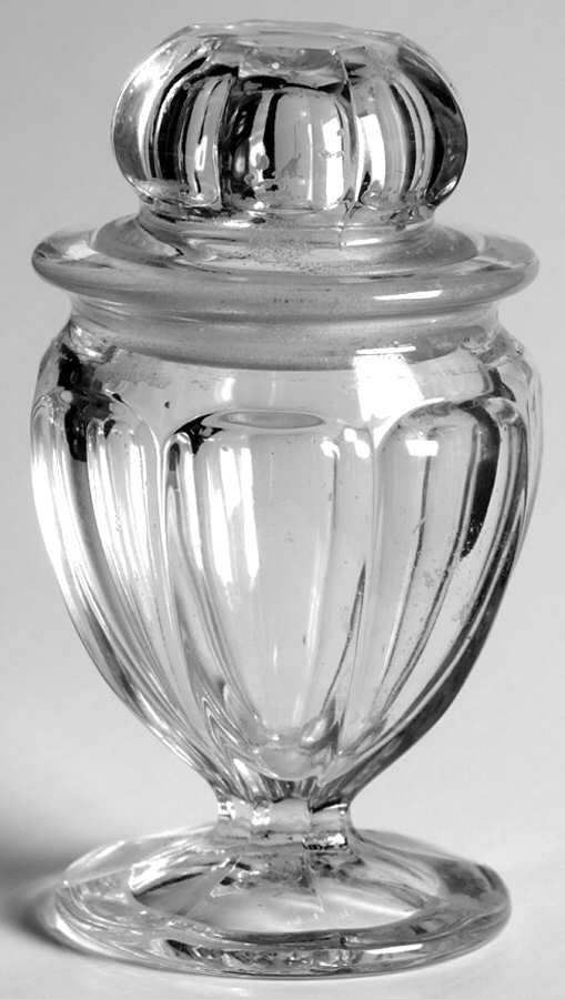 Wide Flat Panel Clear 1 Oz Footed Lavendar Jar & Lid by Heisey-1