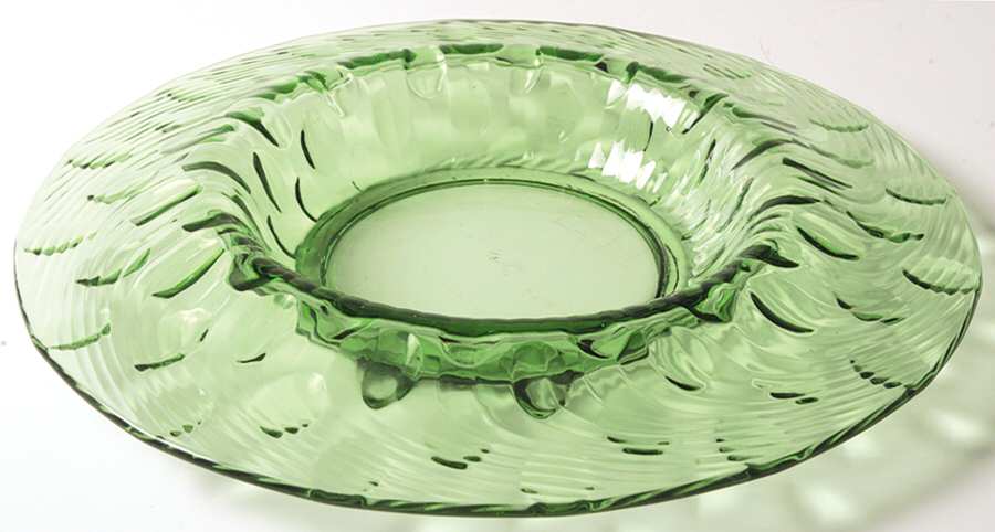 Swirl and Raindrop Green 12" Rolled Edge Bowl by Heisey-1