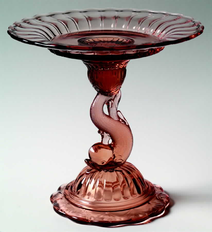 Heisey Animals and Figurines Petticoat Dolphin Compote (Flamingo) by Heisey-1