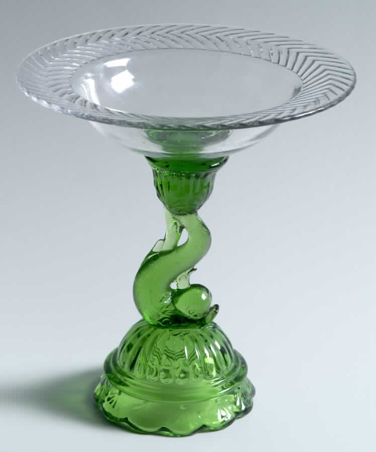 Heisey Animals and Figurines Petticoat Dolphin Compote (Moongleam) by Heisey-1