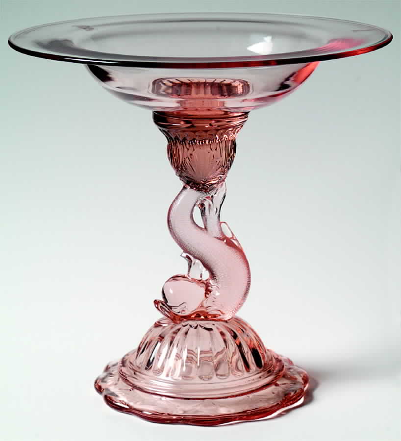 Heisey Animals and Figurines Petticoat Dolphin Compote (Moongleam) by Heisey-1