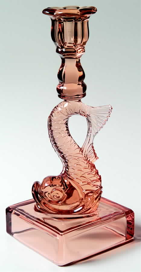 Heisey Animals and Figurines 10" Flamingo Dolphin Candlestick by Heisey-1