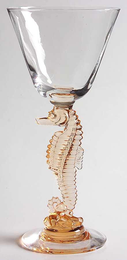 Heisey Animals and Figurines Medium Amber Swirl Optic Sea Horse Cocktail by Heisey-1