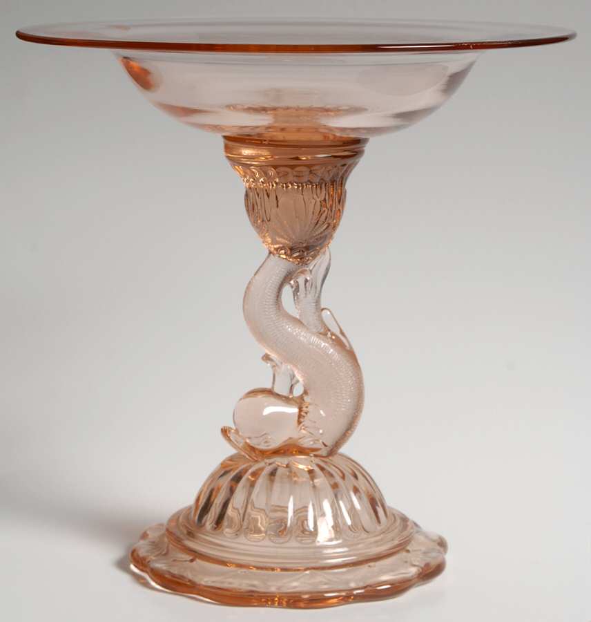 Heisey Animals and Figurines Petticoat Dolphin Compote (Flamingo) by Heisey-1
