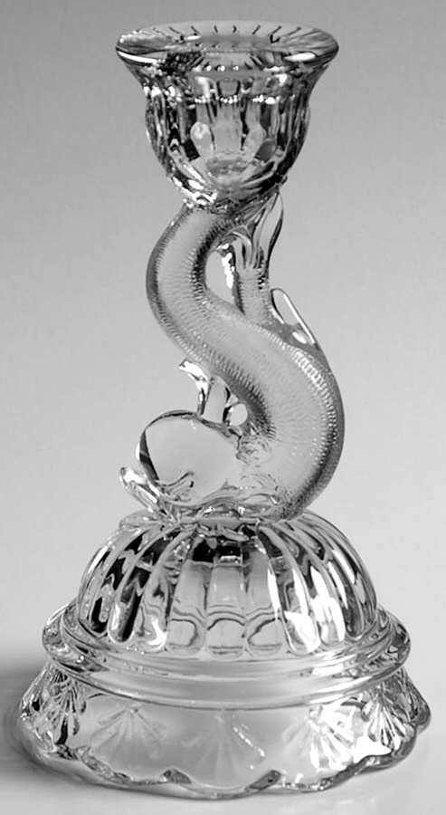Heisey Animals and Figurines Crystal Petticoat Dolphin Candlestick by Heisey-1