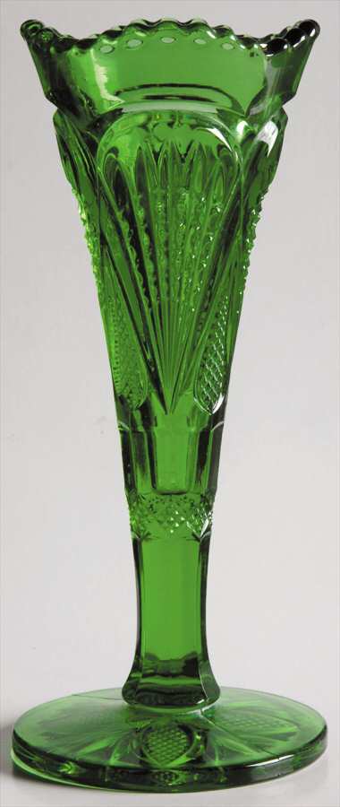 Pineapple and Fan Green 8" Footed Bud Vase by Heisey-1