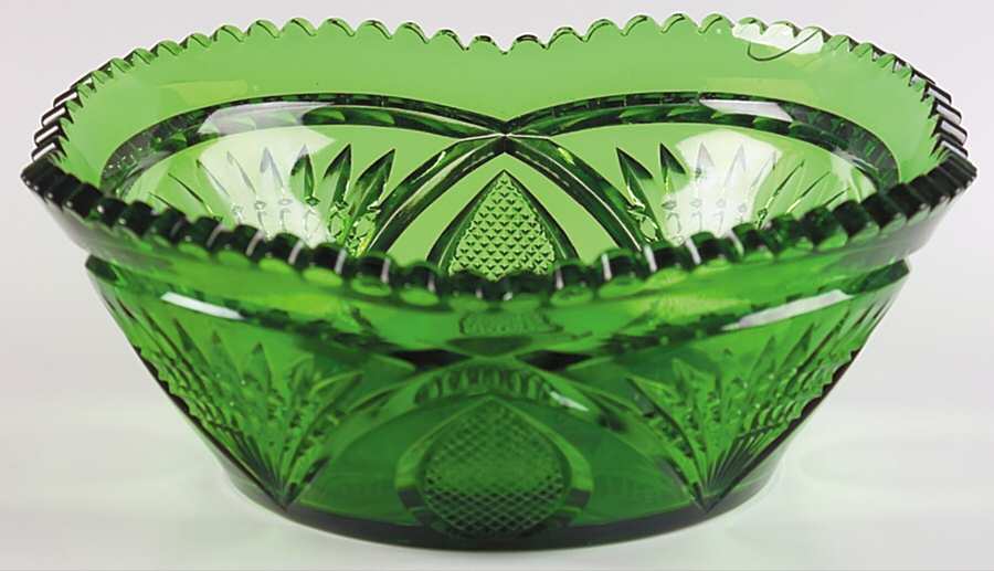 Pineapple and Fan Green 9" Nappy by Heisey-1