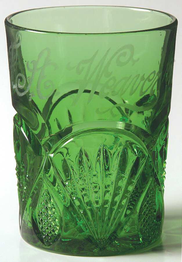 Pineapple and Fan Green 8 Oz Flat Tumbler by Heisey-1