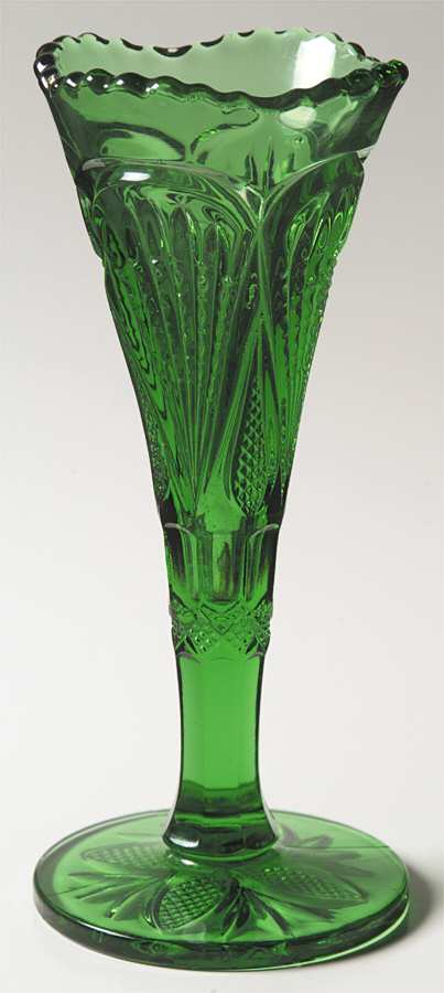 Pineapple and Fan Green 8" Footed Bud Vase by Heisey-1
