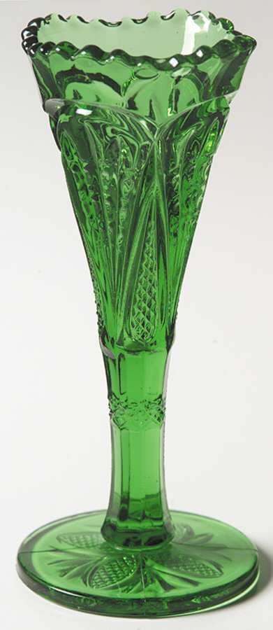 Pineapple and Fan Green 6" Flared Bud Vase by Heisey-1