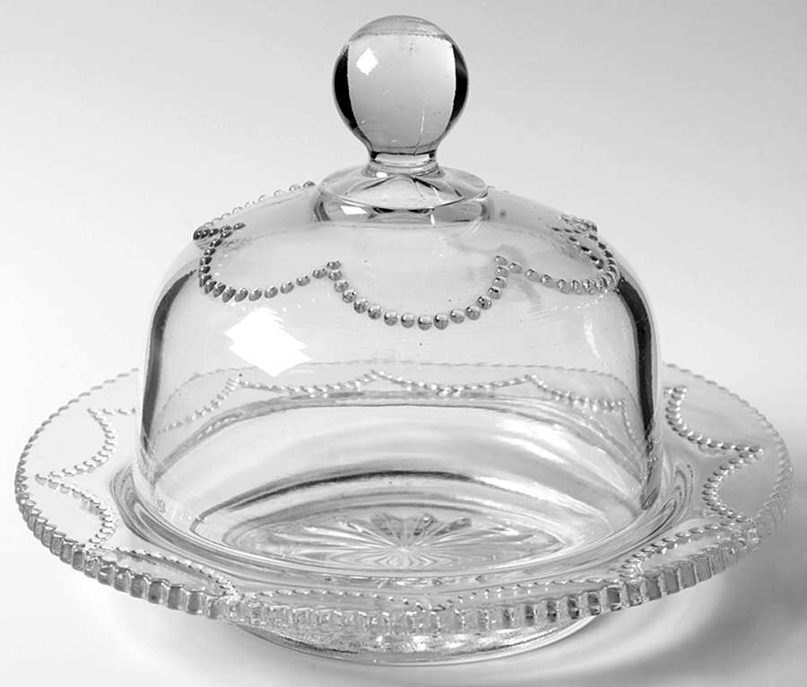 Beaded Swag Clear Round Covered Butter by Heisey-1