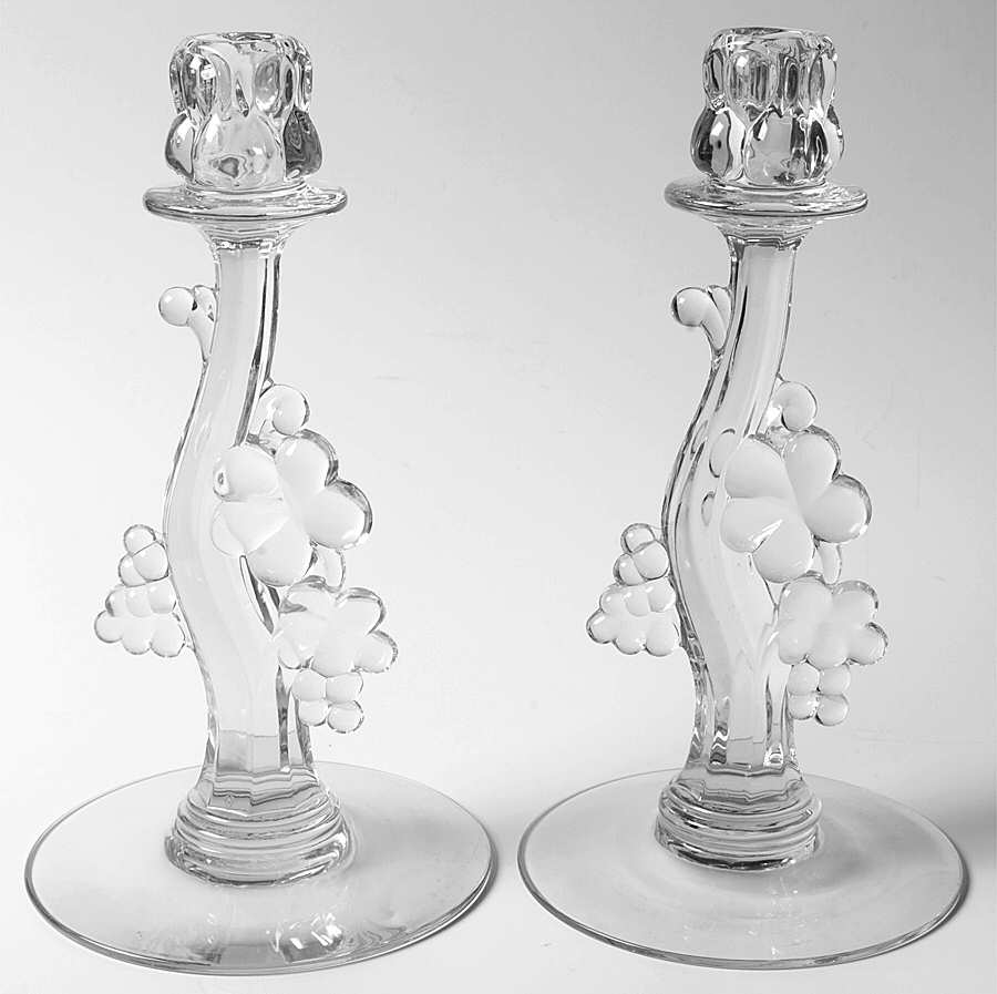 Grape Cluster 10" Single Light Candlestick (Pair) by Heisey-1