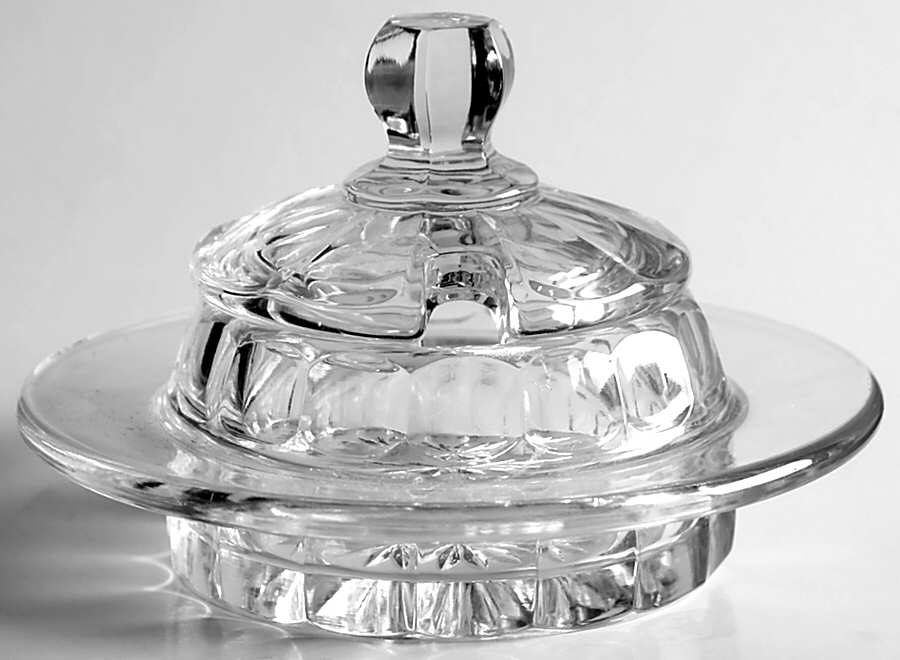 Narrow Flute Clear (Stem 394) Mustard & Lid by Heisey-1