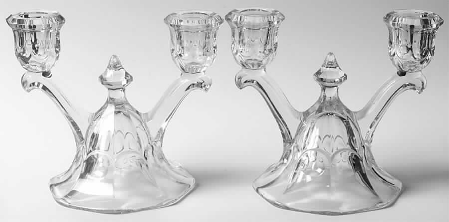 Thumbprint and Panel Clear (Set of 2) Double Light Candlestick by Heisey-1