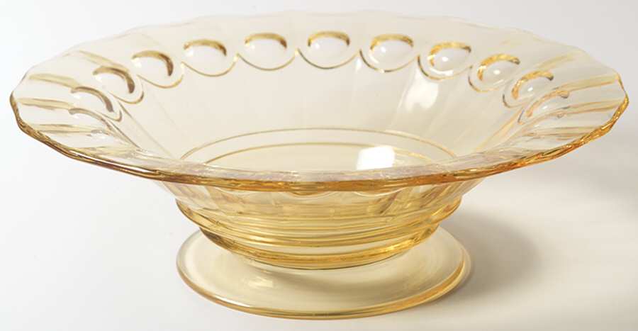 Thumbprint and Panel Yellow 11" Flared Bowl by Heisey-1