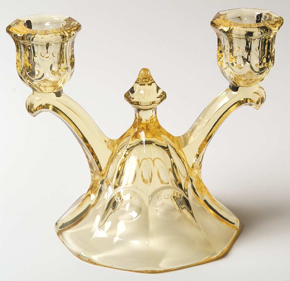 Thumbprint and Panel Yellow Double Light Candlestick by Heisey-1