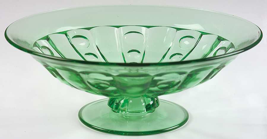 Old Sandwich Green 11" Round Footed Bowl by Heisey-1