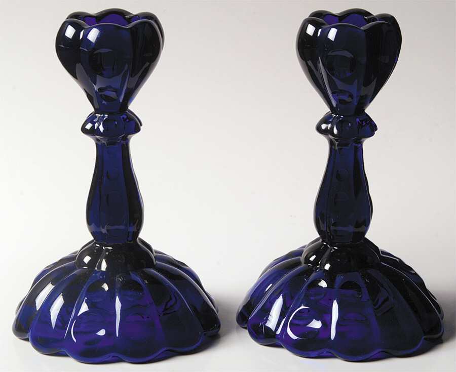 Old Sandwich Cobalt Blue (Set of 2) 6" Single Light Candlesticks by Heisey-1