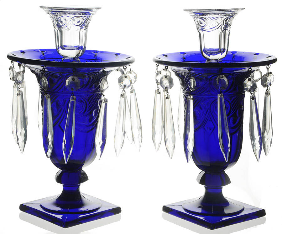 Ipswich Cobalt Blue (Set of 2) 2 Piece Candle/Centerpiece with Prisms by Heisey-1