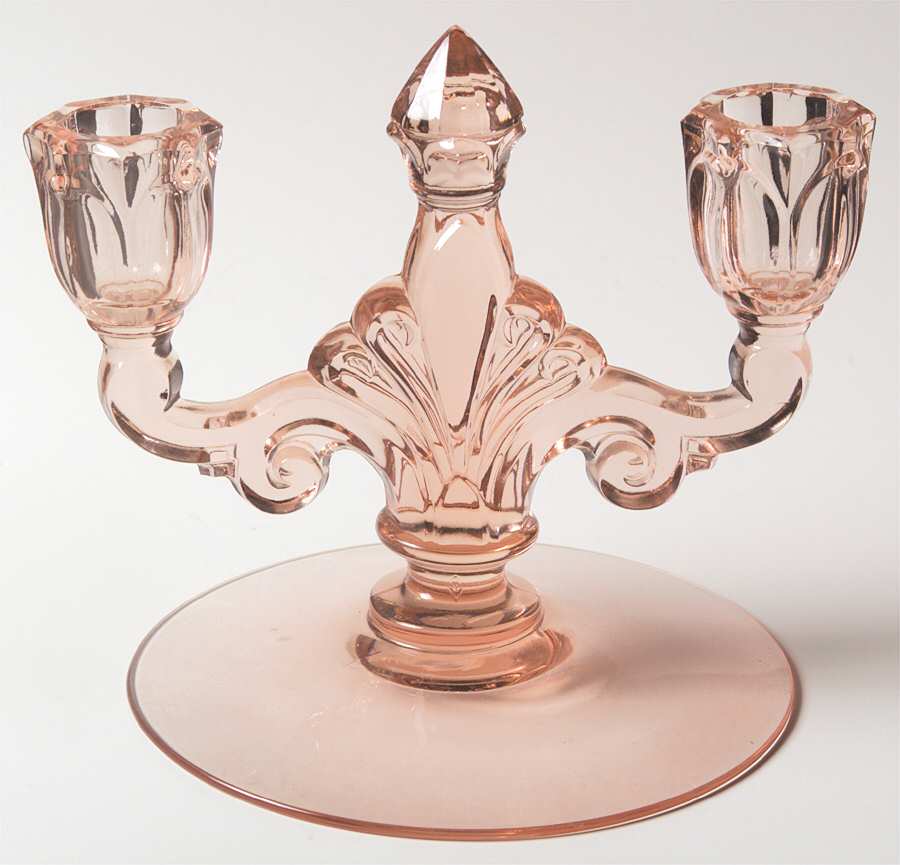 Trident Pink Double Light Candlestick by Heisey-1