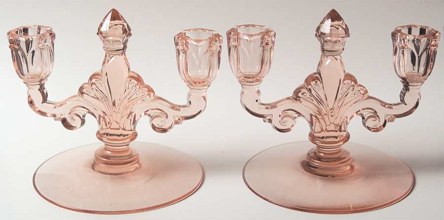 Trident Pink (Set of 2) Double Light Candlestick by Heisey-1
