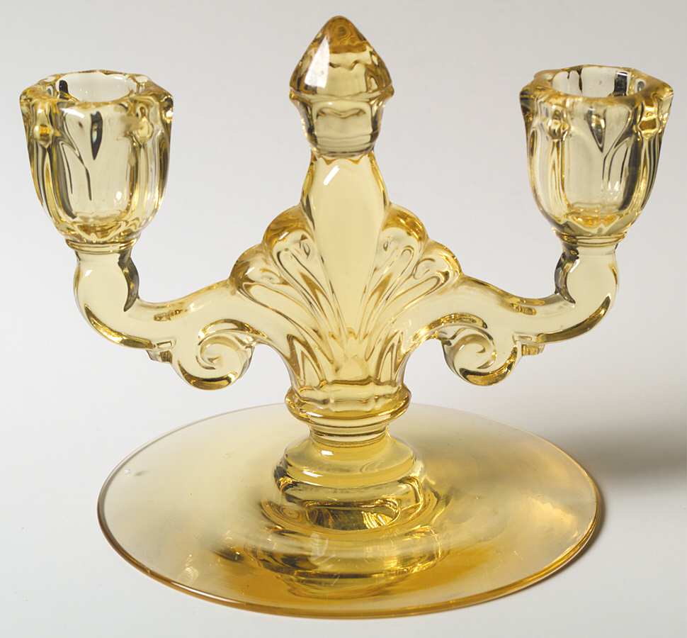 Trident Yellow Double Light Candlestick by Heisey-1