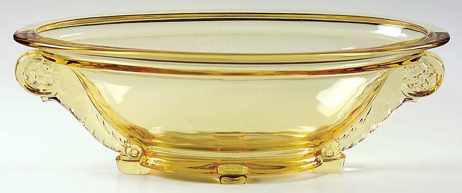 Trident Yellow 14" 4 Toed Oval Bowl by Heisey-1