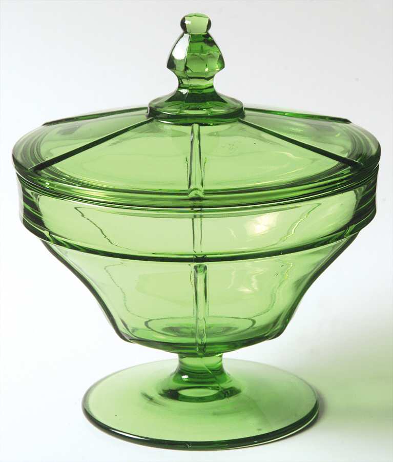 Rib and Panel Green Preserve & Lid by Heisey-1