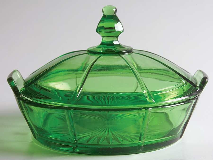Rib and Panel Green Lemon Dish & Lid by Heisey-1