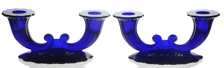 Warwick Cobalt (Set of 2) Double Light Candlestick by Heisey-1