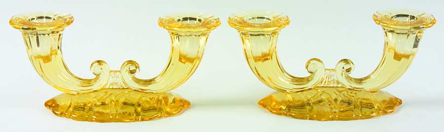 Warwick Yellow (Set of 2) Double Light Candlestick by Heisey-1