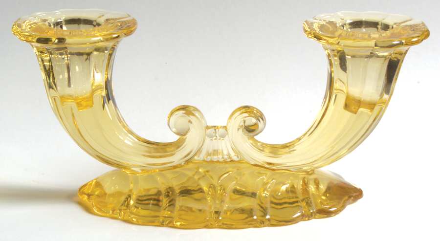 Warwick Yellow Double Light Candlestick by Heisey-1