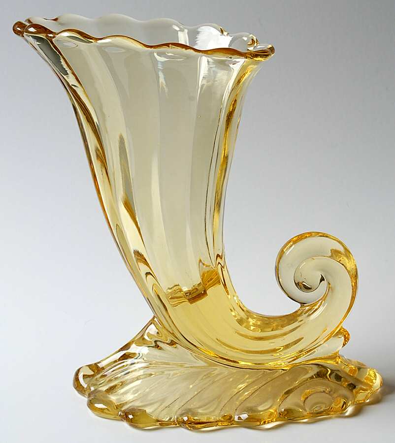 Warwick Yellow 9" Cornucopia Vase by Heisey-1