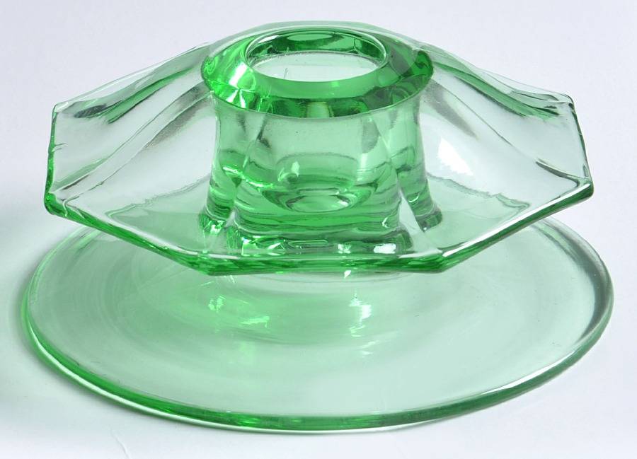 Ribbed Octagon Green Single Light Candlestick by Heisey-1
