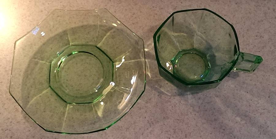 Ribbed Octagon Green Flat Cup Saucer by Heisey-1