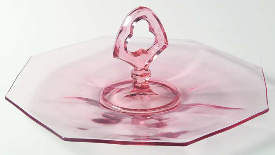 Ribbed Octagon Pink Center Handle Tray by Heisey-1