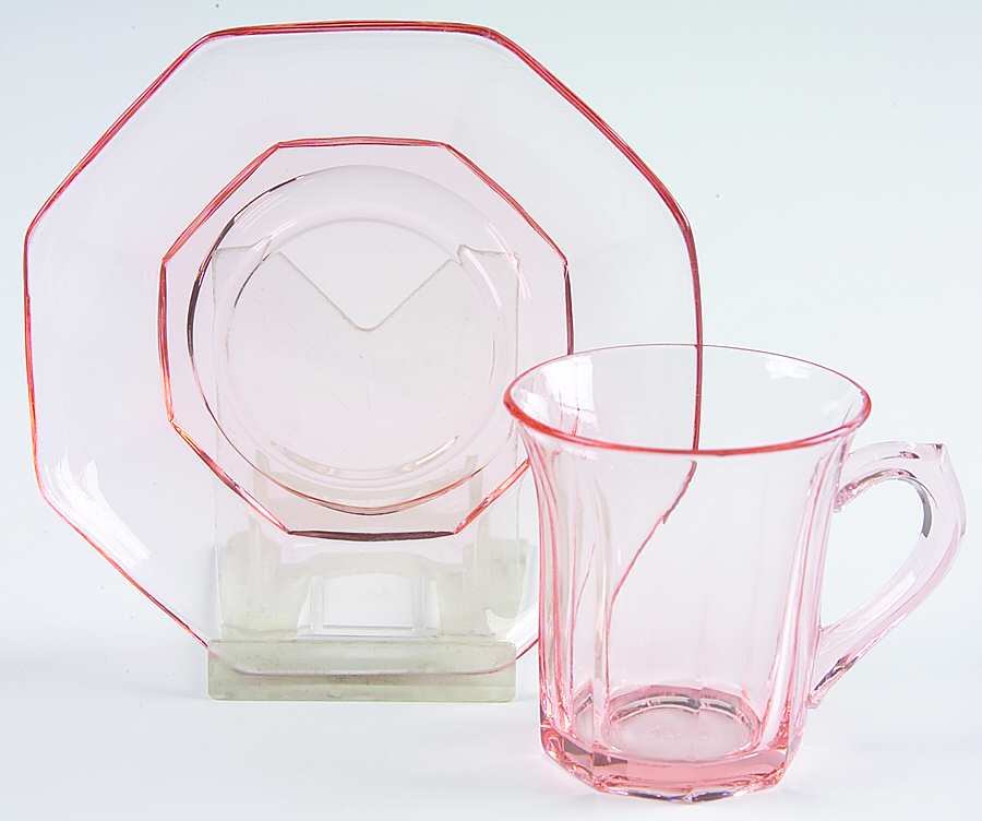Ribbed Octagon Pink Demitasse Cup & Saucer Set by Heisey-1