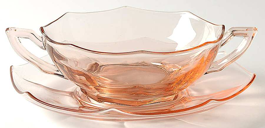 Ribbed Octagon Pink Cream Soup & Saucer Set by Heisey-1