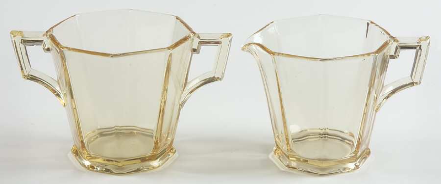 Ribbed Octagon Yellow Creamer & Open Sugar Set by Heisey-1
