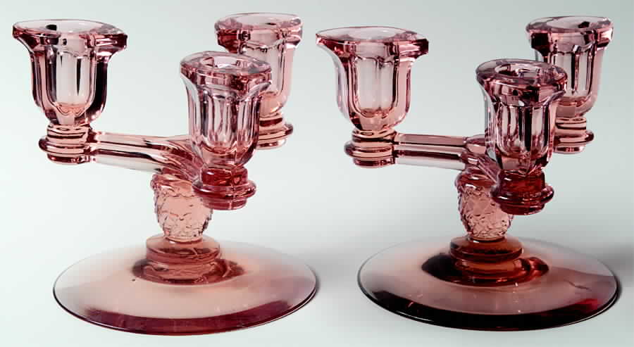 Tricorn Pink (Set of 2) 3 Light Candlestick by Heisey-1