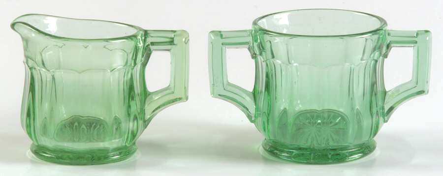 Narrow Flute Green Moongleam (Stem 393) Individual Creamer and Open Sugar Set by Heisey-1