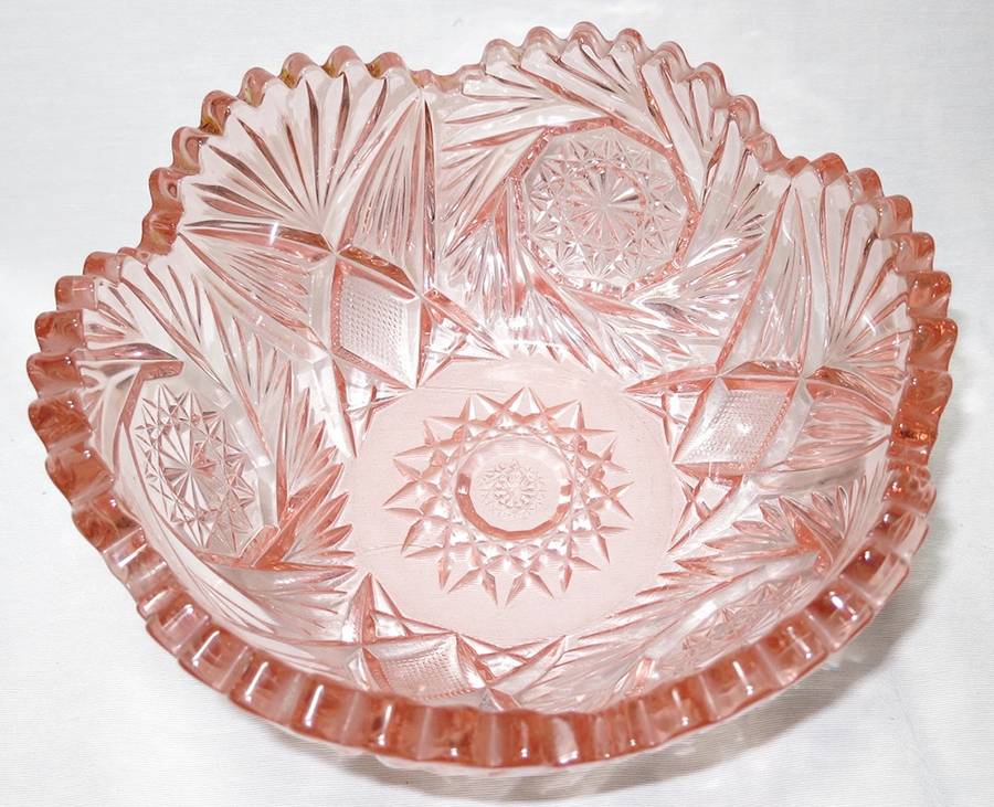 Pinwheel and Fan Pink (Flamingo) 8" Nappy by Heisey-1